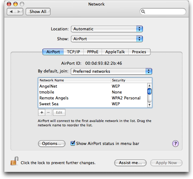 what is the name of the program that manages wireless network connections for mac os:x?